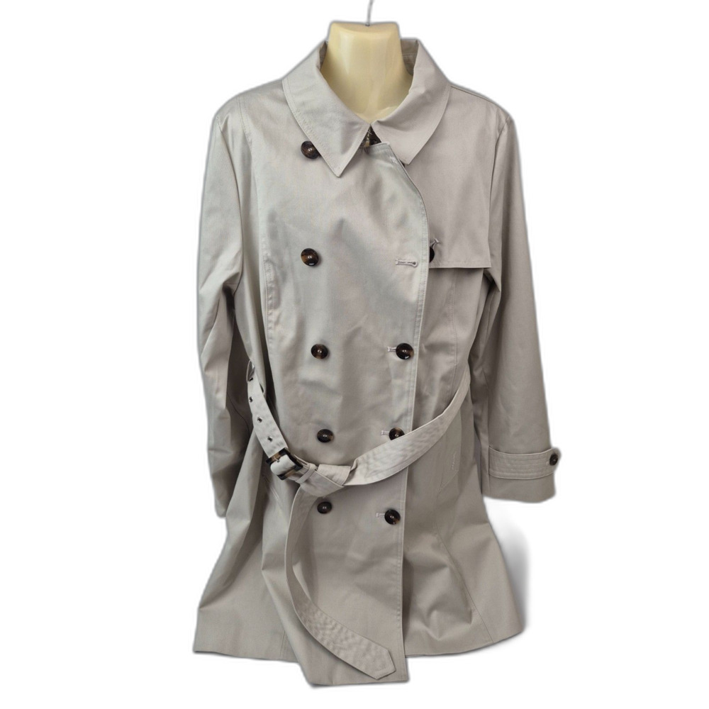 Barbour Womens Light Fawn Greta Belted Water Resistant Twill Trench Coat Size 12